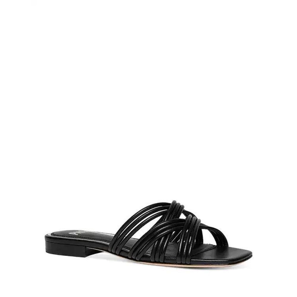 New NWOB Womens Paige Dina Strappy Leather Black Sandals Slides Size 10 M